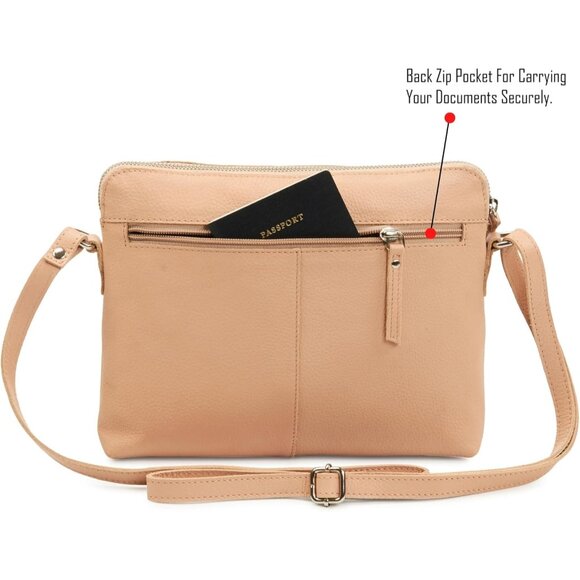 Women Nude Imported Leather Polyester Crossbody Sling Shoulder Crossover Bag - Picture 5 of 6